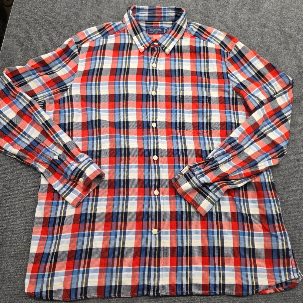 Vineyard Vines Men XL Plaid Button Down Shirt Red Blue White Long Sleeve Flannel